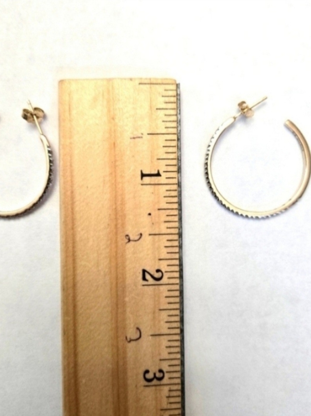 10kt Solid Yellow Gold Diamond Hoops - Picture 4 of 11
